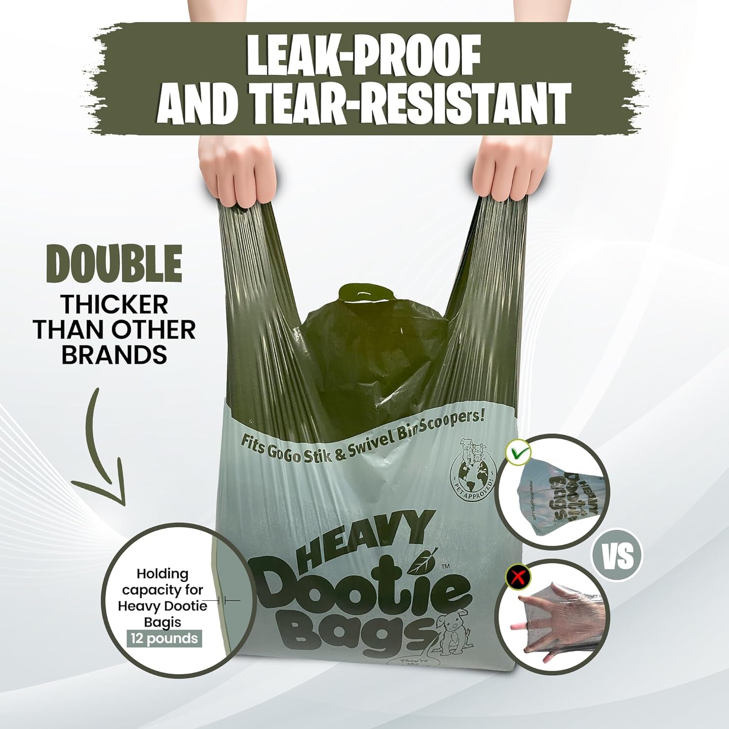 HEAVY Dootie Bags with EZ Tie Handles. Clean and Convenient for Pet Dog Poop, Cat Litter. Multi-Use. Great for Swivel Bin and  Scoopers. Made with Cornstarch. Strong, Leakproof and Very Large