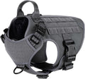 Tactical Dog Harness, Medium Size,2X Metal Buckle,Working Dog MOLLE Vest with Handle,No Pulling Front Leash Clip,Hook and Loop Panel (Grey,M (Pack of 1))