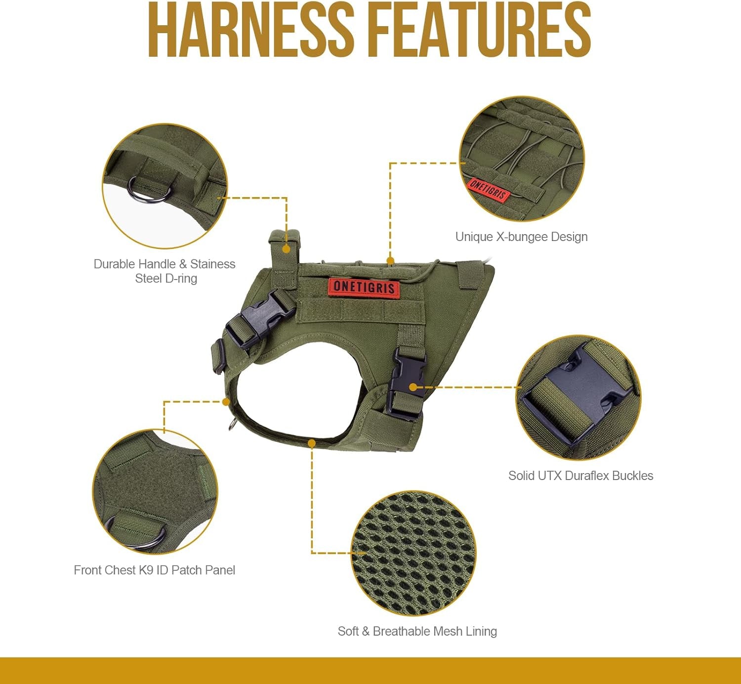 Dog Harness, Tactical Dog Harness No-Pull Breathable Adjustable Pet Vest with Handle for Outdoor Walking(Ranger Green,Small)