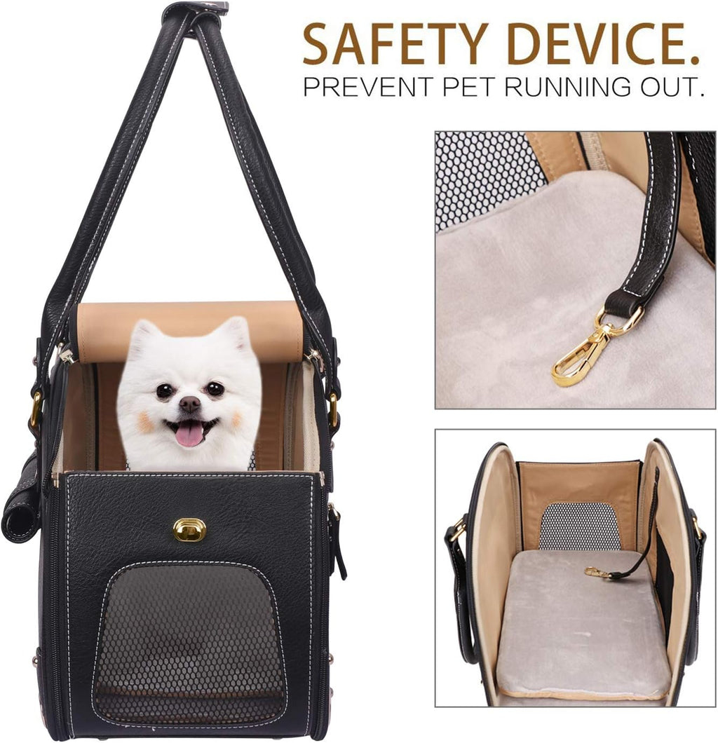 Dog Carrier Purse, Pet Carrier, Foldable Waterproof Premium PU Leather Pet Travel Portable Bag Carrier for Cat and Small Dog Home & Outdoor Small Black