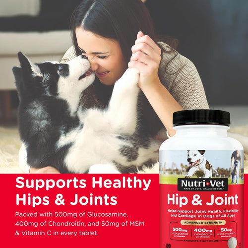 Advanced Strength Hip & Joint Supplement for Dogs, Puppy Supplements, Dog Joint Supplement, Contains 500Mg of Glucosamine, 400Mg of Chondroitin, 50Mg of MSM, Puppy Essentials, 300 Tablets
